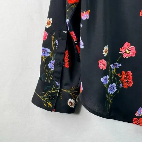 Express The Portofino Shirt Slim Fit Floral Long Sleeve Blouse Black Red Small - Picture 9 of 13